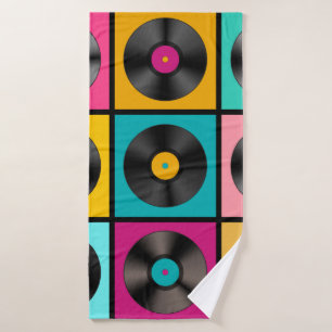 Retro Music Background mit Vinyl Platten - vintag Badehandtuch