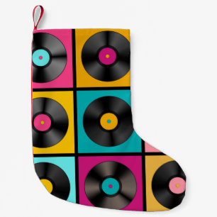 Retro Music Background mit Vinyl Platten - vintag Kleiner Weihnachtsstrumpf