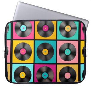 Retro Music Background mit Vinyl Platten - vintag Laptopschutzhülle