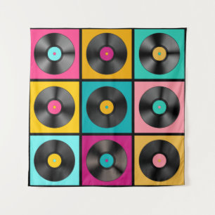 Retro Music Background mit Vinyl Platten - vintag Wandteppich
