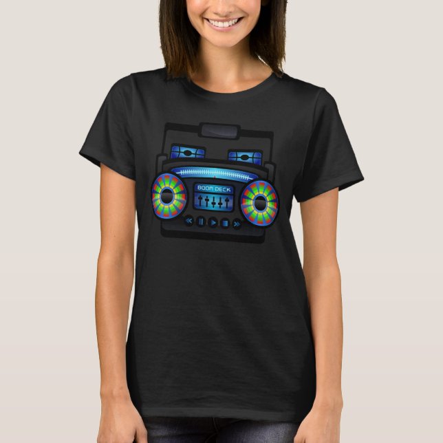 Retro Music Boombox Black & White Raglan T-Shirt (Vorderseite)