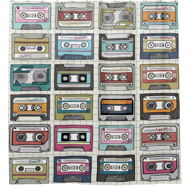 Retro Music Cassette: Nostalgisches Symbol Duschvorhang (Vorderseite)