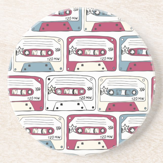 Retro Music Cassettes: Rock Background Pattern Getränkeuntersetzer (Vorne)