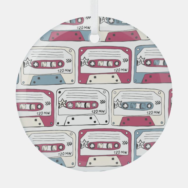 Retro Music Cassettes: Rock Background Pattern Ornament Aus Glas (Vorderseite)