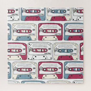 Retro Music Cassettes: Rock Background Pattern Puzzle