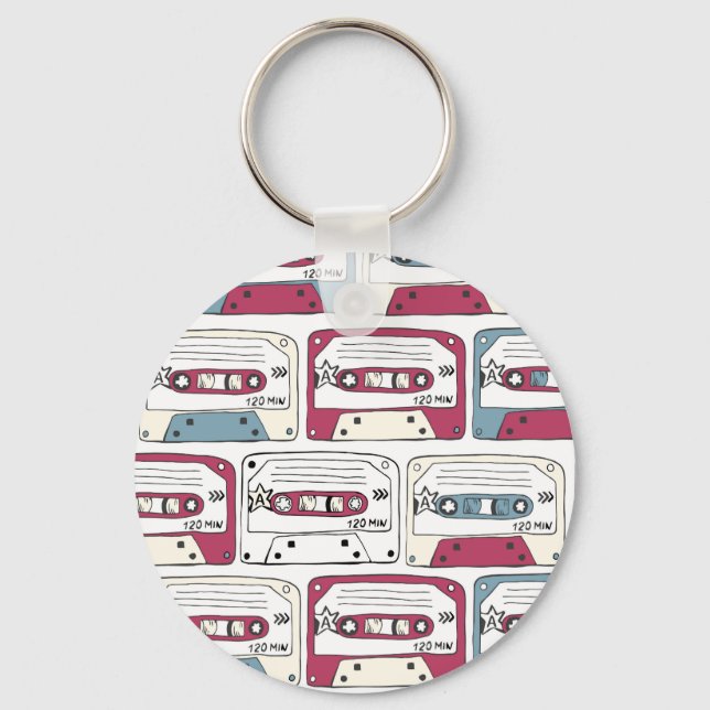 Retro Music Cassettes: Rock Background Pattern Schlüsselanhänger (Vorderseite)