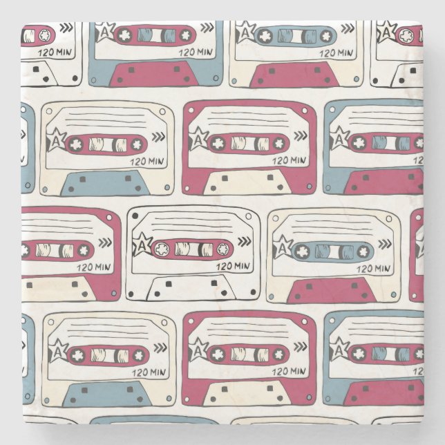 Retro Music Cassettes: Rock Background Pattern Steinuntersetzer (Vorderseite)