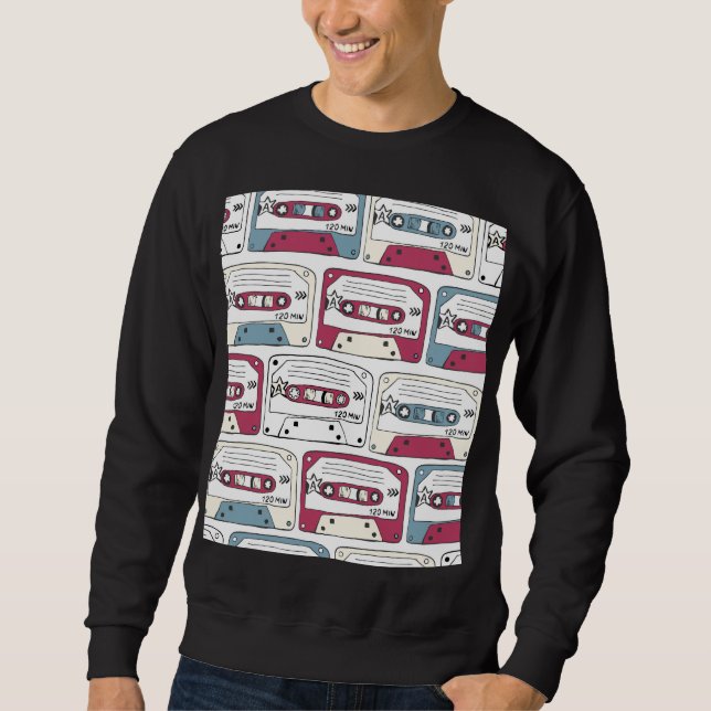 Retro Music Cassettes: Rock Background Pattern Sweatshirt (Vorderseite)