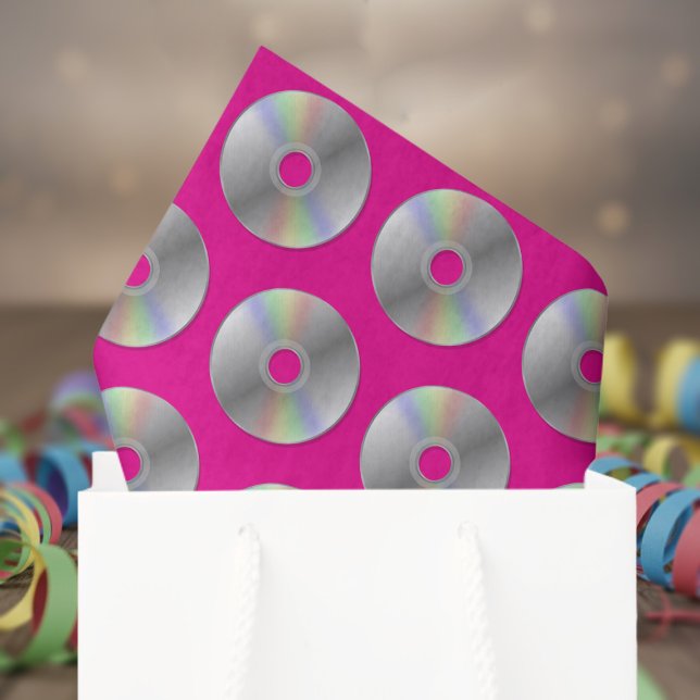 Retro Music CDs Muster Hot Pink Tissue Paper Seidenpapier (Retro Music CD Pattern tissue for your groovy retro y2k tissue paper needs)