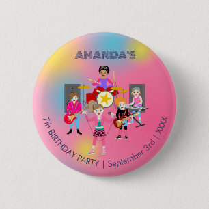 Retro Music Girls Band Birthday Party Button