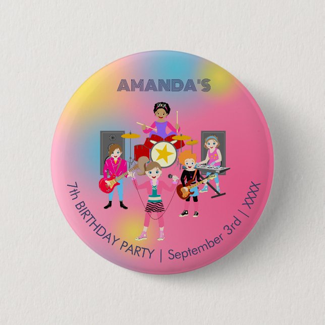 Retro Music Girls Band Birthday Party Button (Vorderseite)