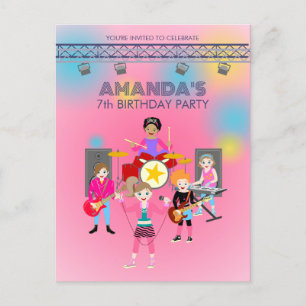 Retro Music Girls Band Birthday Party Einladungspostkarte