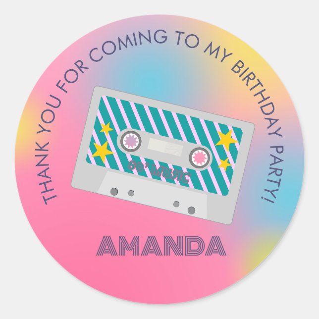 Retro Music Girls Band Birthday Party Runder Aufkleber (Vorderseite)