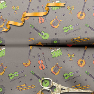 Retro Music Instrument Thema Muster Brown Seidenpapier