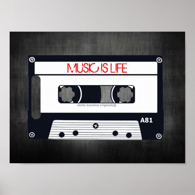 RETRO "MUSIC IS LIFE" POSTER - POP ART CASSETTE (Vorne)