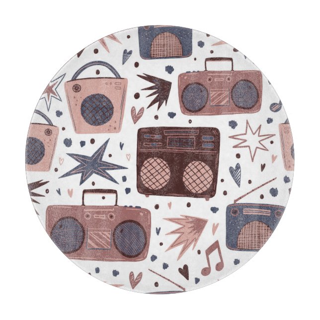 Retro Music Nahtlos Vintages Muster. Schneidebrett (Vorderseite)