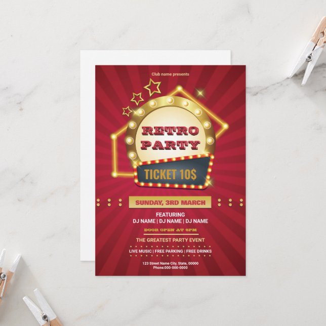Retro Music Party Flyer Template (Vorderseite/Rückseite Beispiel)