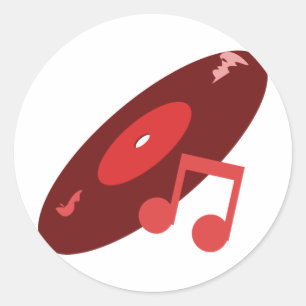 Retro Music Record & Note Red Runder Aufkleber