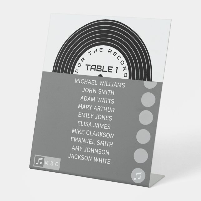 Retro Music Vinyl Record Einzigartige Hochzeit Sockelschild (Vorderseite)