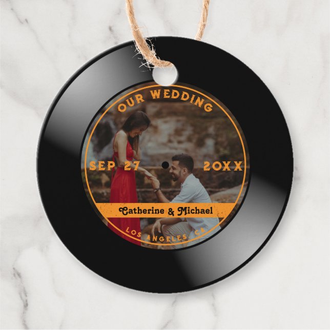 Retro Music Vinyl Record Foto Hochzeit Geschenkanhänger (Vorderseite)