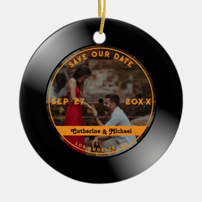 Retro Music Vinyl Record Foto Hochzeit Keramik Ornament (Vorne)