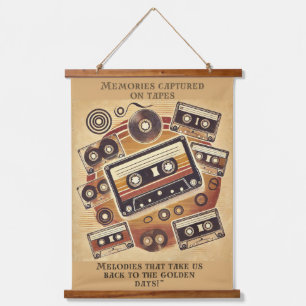 Retro Music Wall Tapestry - Vintages Kassettenband Wandteppich Mit Holzrahmen