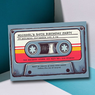 Retro-Musik 80er-Kassette-Mixtape Männer 50. Gebur Einladung