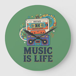 Retro-Musik ist Lebens-Mixtape- und Boombox-Design Große Wanduhr
