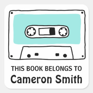 Retro-Musik-Kassetten-Buchzeichen Quadratischer Aufkleber