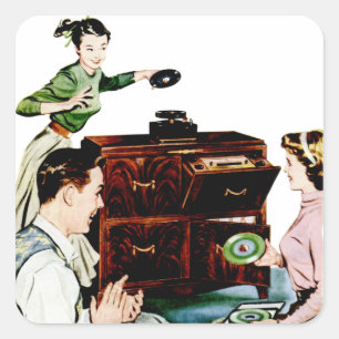 Retro-Musik Quadratischer Aufkleber