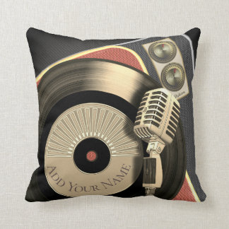 Retro-Musik Vintage-Mikrofon und Vinyl-Schallplatt Kissen