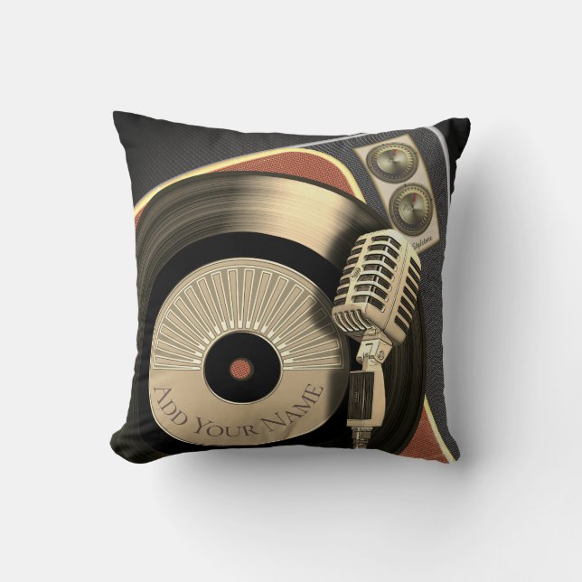 Retro Musik-Vintage Mikrofon-und Vinylaufzeichnung Kissen (Vorderseite)
