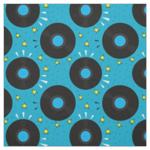 Retro-Musik-Vinyl-Schallplatten-Muster auf Blau Stoff