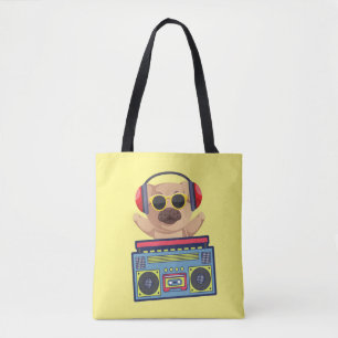 RETRO MUSIKALISCHER MOPSHUND UND KASSETTENSPIELER 