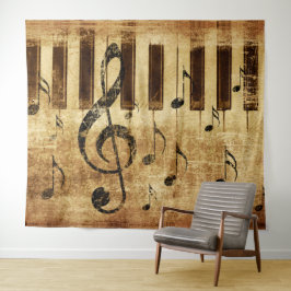 Retro-Musiknoten und Klavier Wandteppich