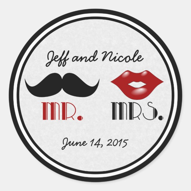 Retro Mustache Custom Wedding Runder Aufkleber (Vorderseite)