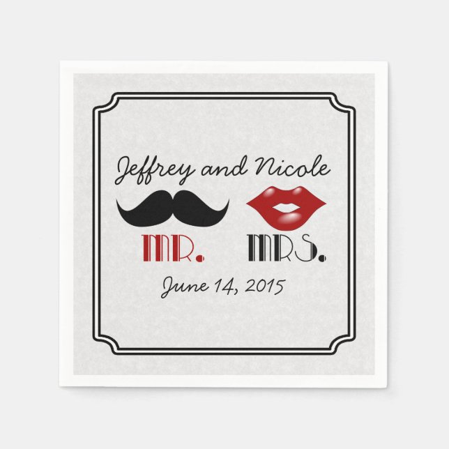 Retro Mustache Custom Wedding Serviette (Vorderseite)