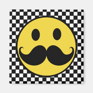 Retro Mustache Moutache mit Checkerboard Magnet