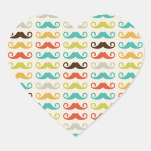 Retro Mustache Muster Herz-Aufkleber