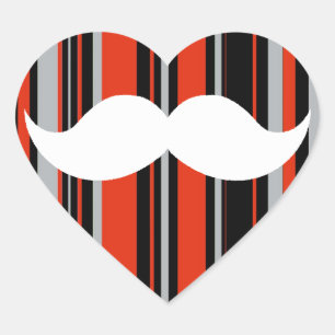 Retro Mustache Party Orange Stripes Herz-Aufkleber