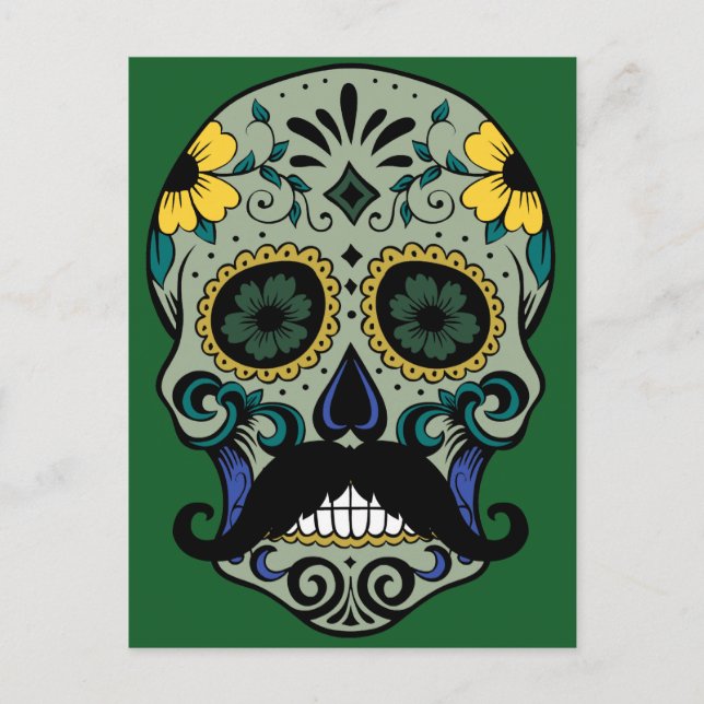 Retro Mustache Sugar Skull Postkarte (Vorderseite)