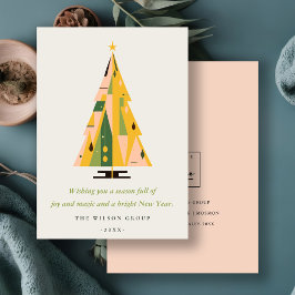 Retro Mustard Green Christmas Tree Business-Logo Feiertagskarte