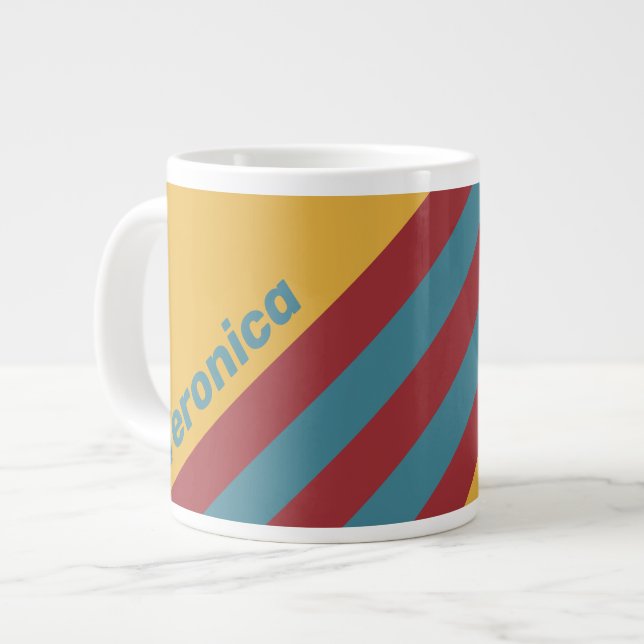 Retro Mustard Seed Stripes with Name Jumbo-Tasse (Vorderseite Links)