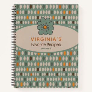 Retro Muster Aquamarine Blume Rezept Notebook Notizbuch