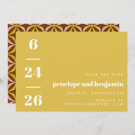 Retro Muster Bold Typografy Yellow Wedding Save The Date