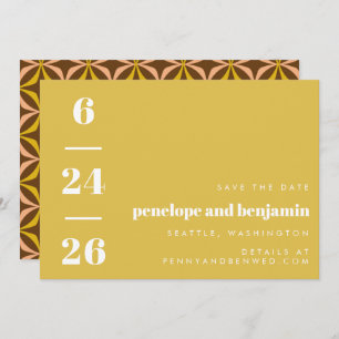 Retro Muster Bold Typografy Yellow Wedding Save The Date