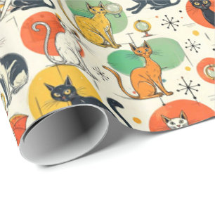 Retro-Muster der mittelalterlichen Atomzeit-Katzen Geschenkpapier