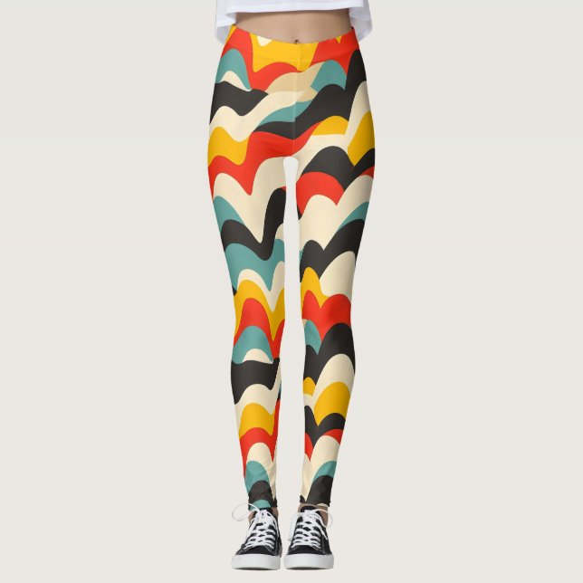 Retro-Muster der Wave-Farbe Leggings (Vorderseite)