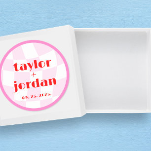 Retro-Muster Disco-Fette-Typografie Rosa Rot Runder Aufkleber