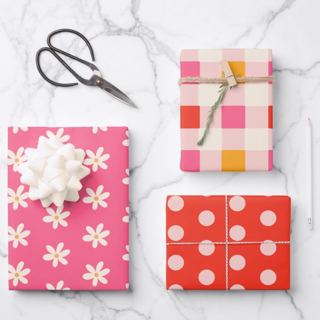 Retro-Muster Einfach Minimalistisch Boho Chic farb Geschenkpapier Set (Vorderseite)